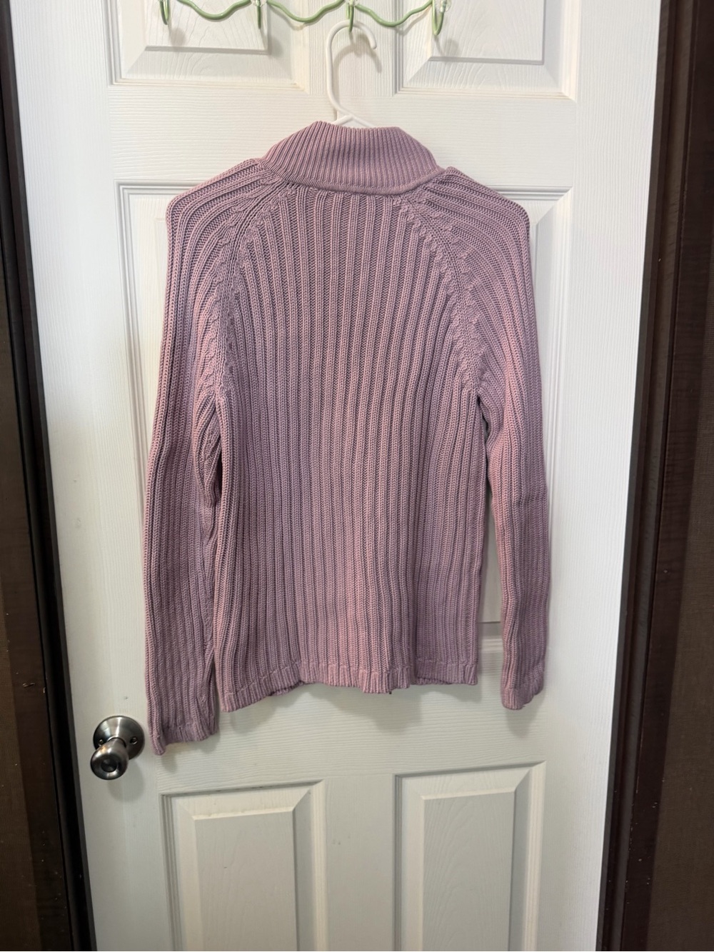 Women’s Talbots Lavender Purple Ribbed Zip Front Cardigan Sweater Mock Neck Sz M - Picture 5 of 7